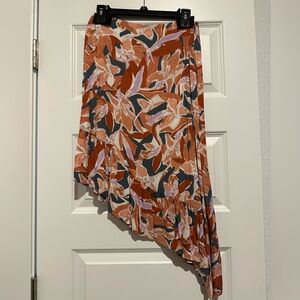 NWT Nine West Asymmetrical Skirt - Rust and Purple Floral Size Small